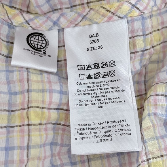 GANNI | Puff Sleeve V-Neck Plaid Check Seersucker Top - Picture 10 of 16